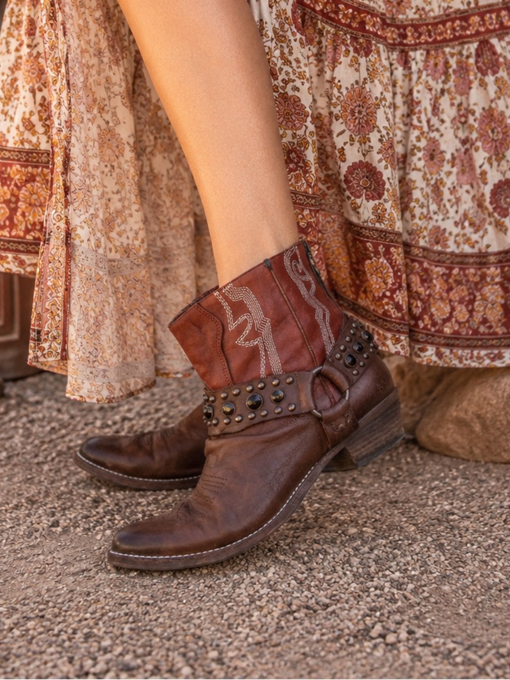 Sam Edelman Vera II Studded Harness Western Ankle Boots Boho Leather 7.5